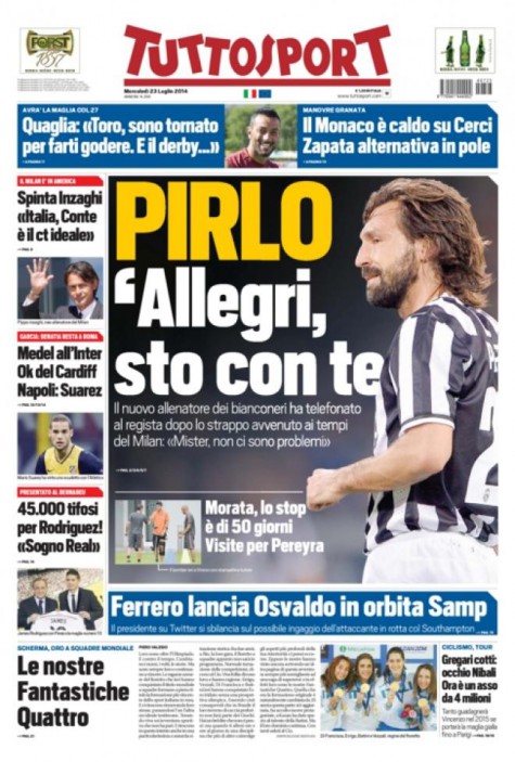 Tuttosport, prima pagina e titoli del 23 luglio tuttosp6 475x703 Tuttosport, prima pagina e titoli del 23 luglio